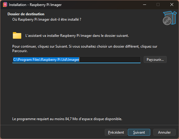 Raspberry Pi : choix du dossier d'installation
