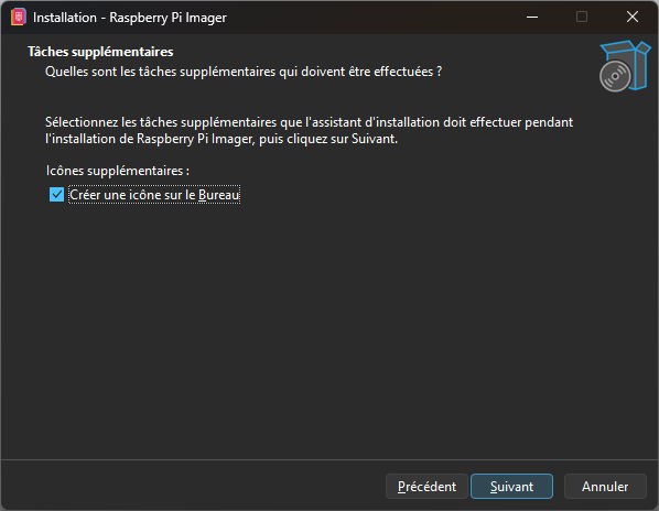 Raspberry Pi : option d'ajouter ou pas un raccourci sur votre bureau de travail
