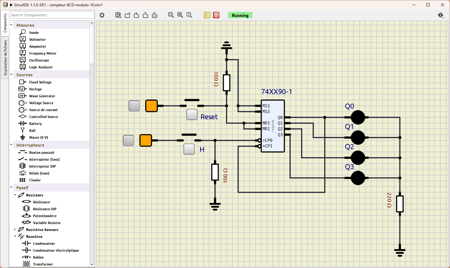 Projet d'un compteur asynchrone modulo 10 sous SimulIDE