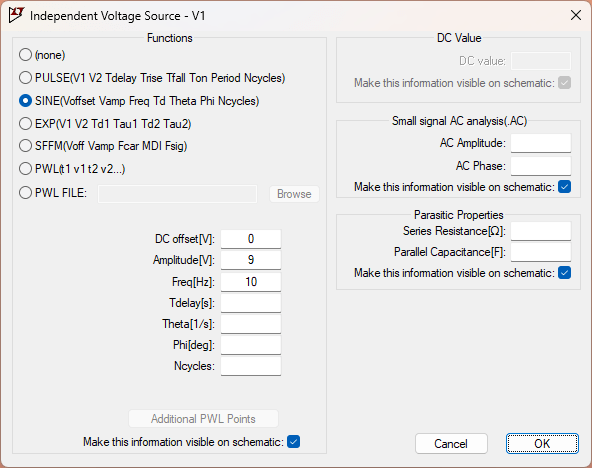 Configuration source alimentation signal sinusoïdale