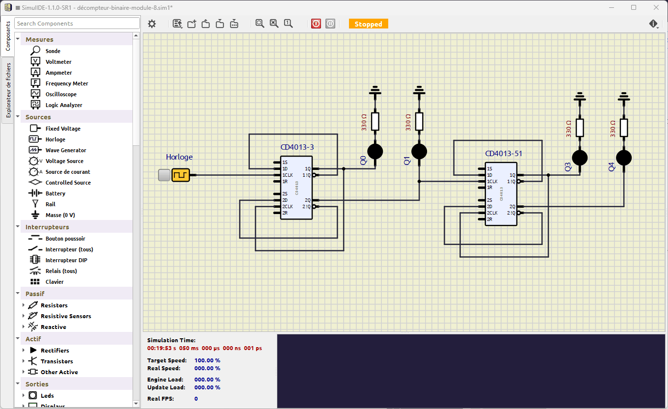 Modélisation d'un décompteur asynchrone modulo 16 sous SimulIDE