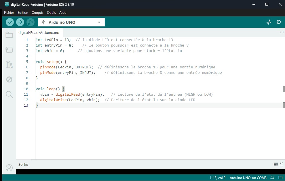 Code source "Lire et écrire avec Arduino Uno" sous Arduino IDE