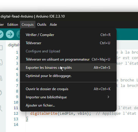 Exportez les fichiers machines dont le .hex pour SimulIDE