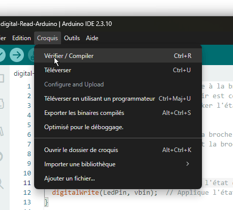 Vérification du code source sous Arduino IDE