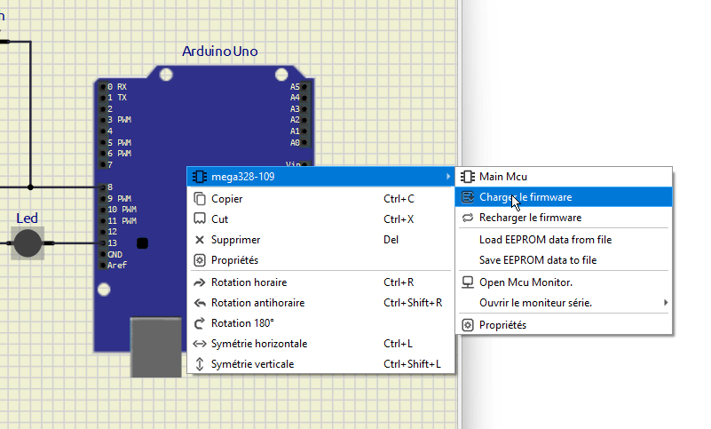 Chargement du firmware sous SimulIDE
