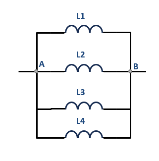 Schéma de quatre inductances montées en parallèle