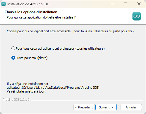Etape 2 : Configuration paramètre utilisateur - Installation Arduino IDE