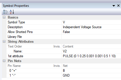 Configuration de la source V2 (fonction PULSE)