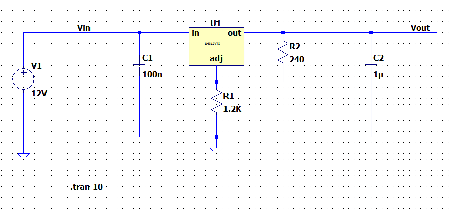 Nouvelle modélisation du régulateur à base d'un LM317 sous LTSpice (R2 = 3.3kΩ)