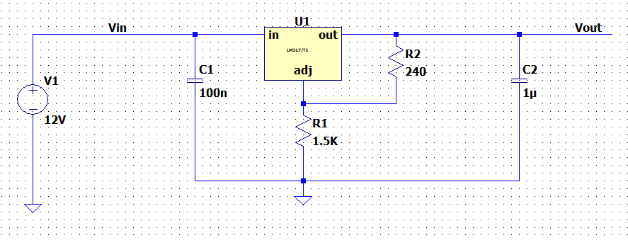 Modélisation d'un étage à régulation à base d'un LM317 sous LTSpice