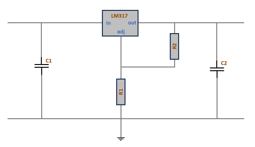 Schéma de montage à base d'un régulateur LM317
