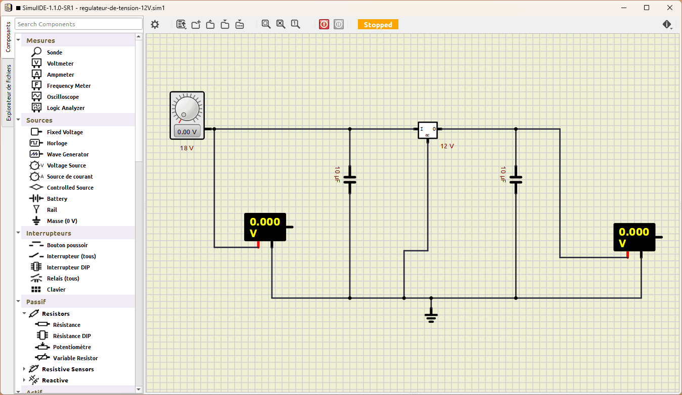 Modélisation de l'étage du régulateur 12V sous simulIDE