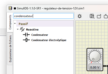 Recherche directe en saisissant le nom du composant : le condensateur pour ce cas