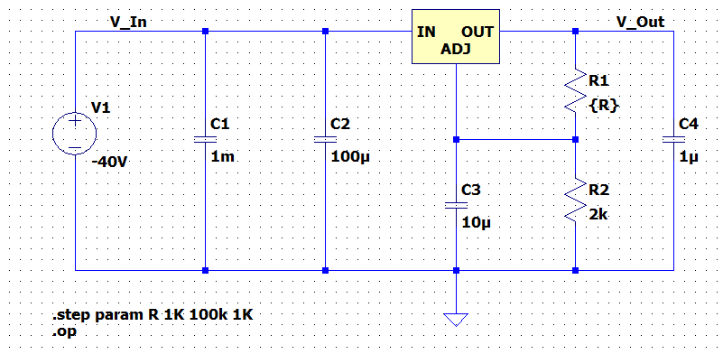 Modélisation d'un régulateur de tension à base LM337 sous LTSpice