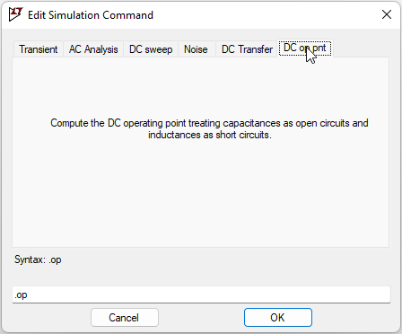 Paramètre de la simulation sous LSpice