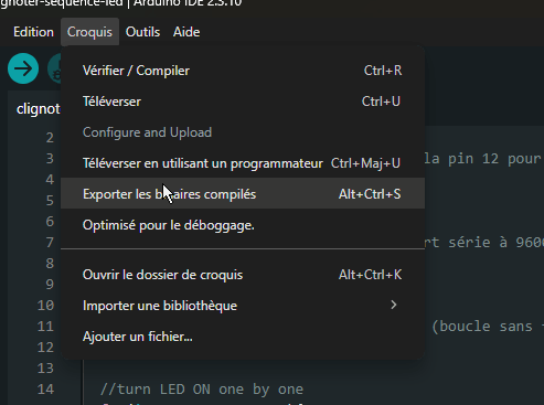 Générer le fichie .hex sous Arduino IDE
