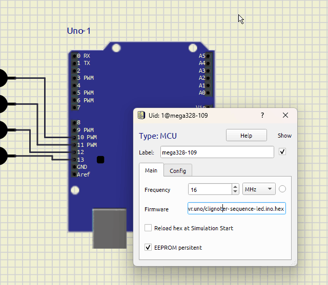 Propriété de la carte de notre Arduino Uno sous SimulIDE