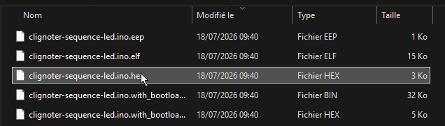 Listes des fichiers compilés dans le répertoire "build"